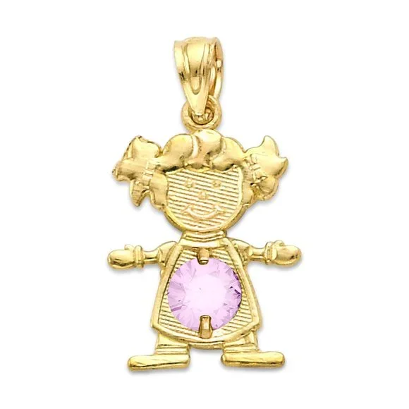 10k Solid Gold Newborn Baby Girl Pendant with Birthstone of Choice for Necklace - Picture 16 of 16